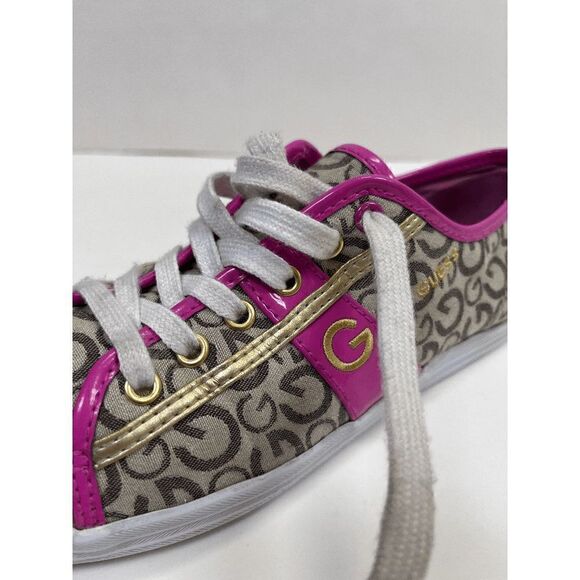 Guess Womens Low cut Lace up Tennis Sneakers Shoes Tan Pink Sz 7.5M - Picture 4 of 7
